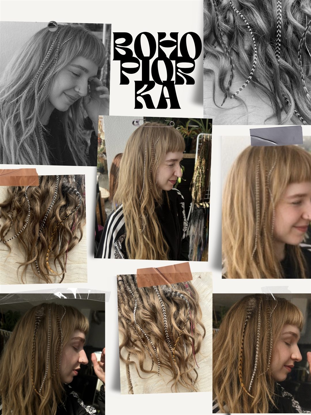 Boho piórka we włosach, realizacja FREAK SALON Warszawa